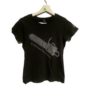 Home Depot Womens Size XS Bedazzled Chainsaw Black T- Shirt